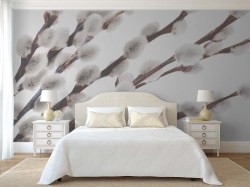 Fotobehang wilgentakjes katjes rustige kleuren